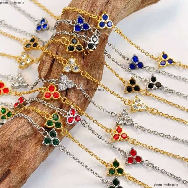 Men's Waterproof VVS Moissanite Flower Leaf VVS Moissanite Sterling Silver IGI 18k Gold Jewelry Multicolor Clover VVS Moissanite Bracelet
