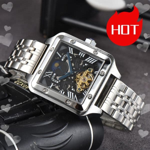 Luxury designer mens womens SANTOSity Tourbillon watches Automatic mechanical movement watch stainless steel strap luminous gifts Wristwatches montre #166