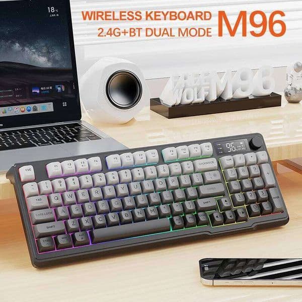 M96 Bluetooth Keyboard Wireless FREEWOLF Screen Keyboard,Electronic Screen, Multi-Device Connection,Ergonomics Gaming
