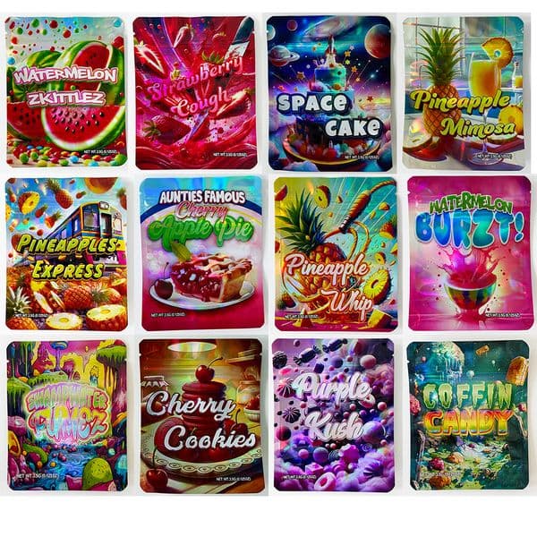 Holographic Die Cut Mylar Bags 3.5g Smell Proof Pouch Soft Touch Empty Zip Lock 3.5 Plastic Package Pouches Storage Packaging case for Dry Herb Snack Candy Gift