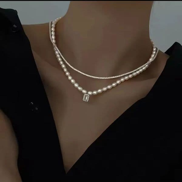 Vintage Alien Pearl Square Zircon Multi-Layer Pendent Necklace for Women Elegant Baroque Jewerly Girl Wedding Gift 251219