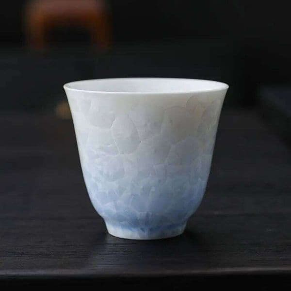 Premium Crystalline Glaze Ceramic Tea Cups - Zen Kungfu Set, Floral & Conical Design, Handmade Gift Box, Kiln-Fired 25L1219