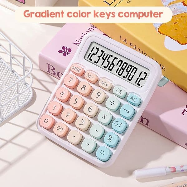 Calculator 12 Digit Large LCD Display Big Round Button Gradient Candy Colored Dual Power Supply for Office School 251218