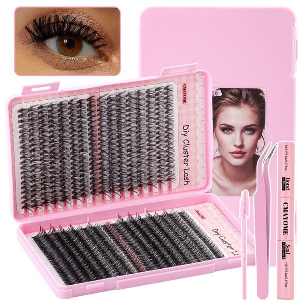 640Pcs DIY Cluster Lashes Kit with Lash Bond & Seal Cluster Segmented Eyelash Extensions Hand Made Reusable D Curled Individual Eyelashes Soft Wispy Grafted Lashes