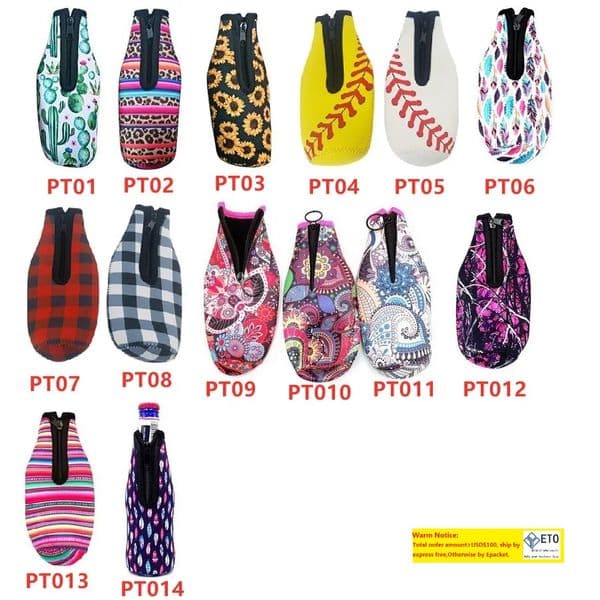 Wholesale Blanks Bottle Wrap Neoprene Beer Cooler Crown Jewel Coral Flamingo Rose Mucho Printing Can Cover 14 Styles 52 LL