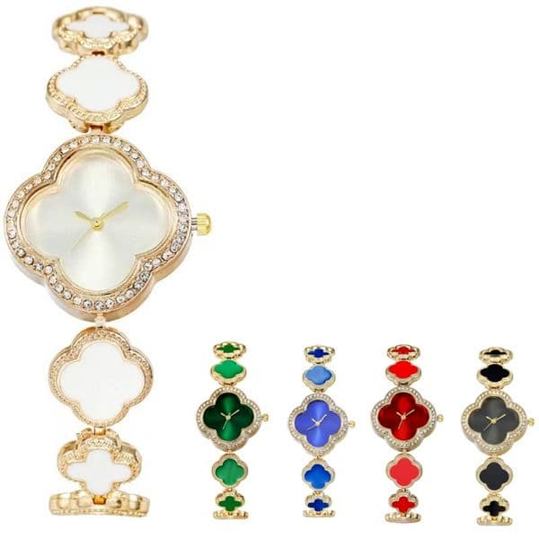 Elegant Woman Chain Bracelets Mixed Motifs Bracelets watch 7 Flowers Leaf clover pendants mixed flower charms wristwatch Designer for women designer jewelry