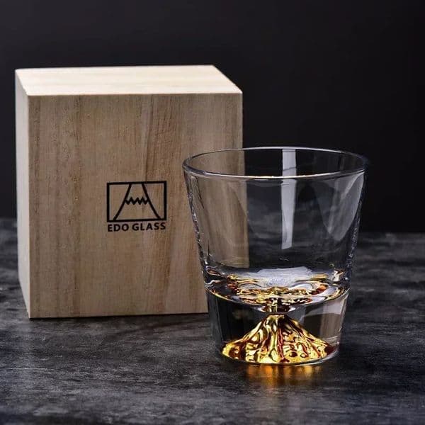 250ML japan mt fuji shaped old fashioned whiskey glass cup lead-free wine cups with wooden gift box for Liquor Scotch Bourbon 251218