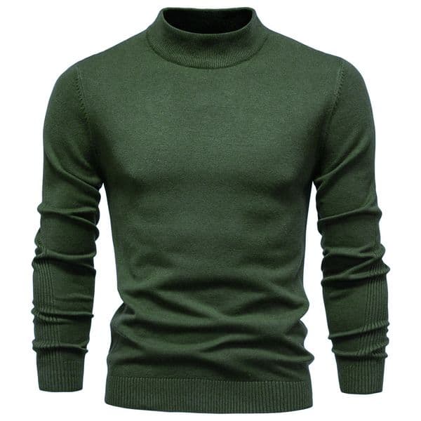 WOZK Autumn and winter new casual men's solid color pullover sweater semi high neck knitted sweater casual men's inner long sleeves top keep warm