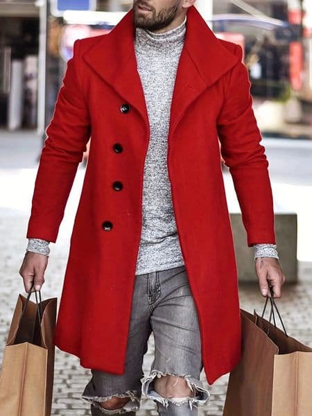 Mens Long Wool Coat Thickened Minimalist Trench with Stand Collar Urban Streetwear 251219