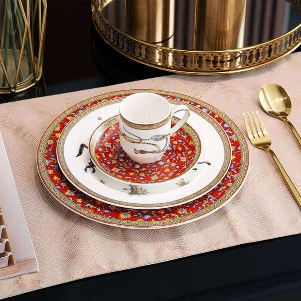 War Horse Series Gold-Edged Western Dinner Plates Four-Piece Set Coffee Cup Saucer Box Packaging Household Gift Wholesale B5