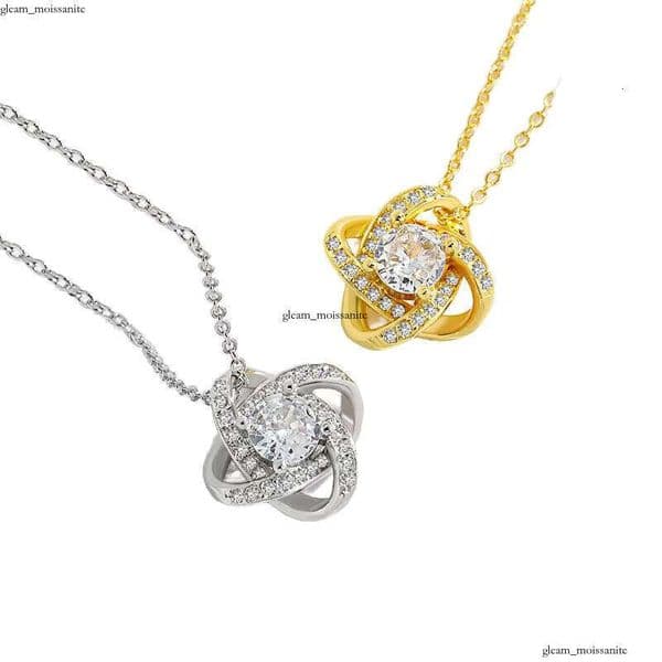 Top Hot Sale Fashion Sterling Silver Eternal Love Knot Heart Pendant Clover Necklace Women's VVS Moissanite Jewelry