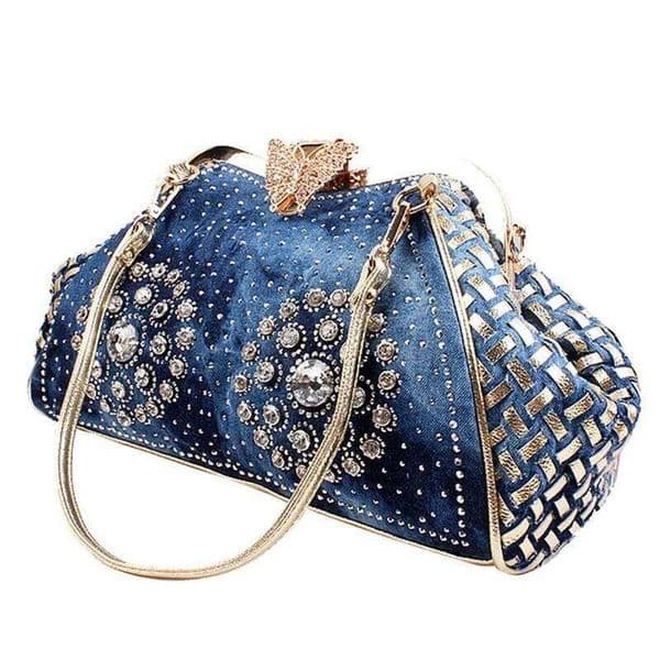 Rhinestones Women Handbag Clutch For Evening Party Chic Butterfly Decoration Ladies Denim Fireworks Shoulder Bag