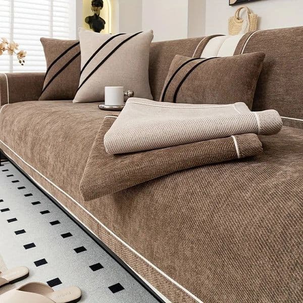 Heavy Non-Slip Sofa Protector Classic Chenille Sofa Cover with Decorative Stitching - Thick Sofa Towel 251215