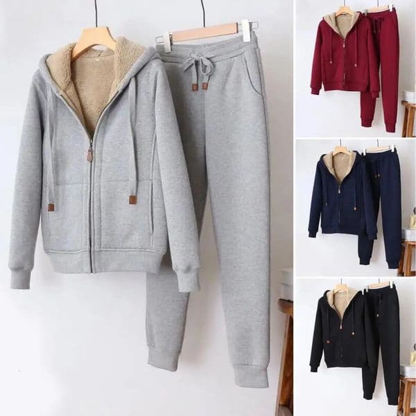 Womens Sweatshirt Pants Suit Autumn and Winter Warm Long-sleeved Fleece Thick Hoodie Coat Jogger Pants Sportswear Two-piece Set 251217