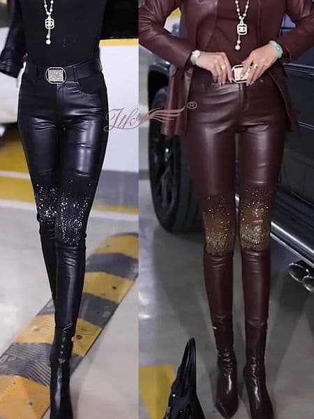 U Pant Solid Mid Waist Stretchy Bodycon Pencil Faux Leather Trousers Fashion Streetwear Stylish Bottoms Winter 251219