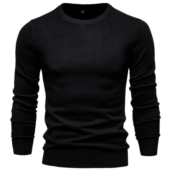WOZK Autumn and winter new casual men's solid color pullover sweater round neck knitted sweater casual men's inner top plus size high quality black