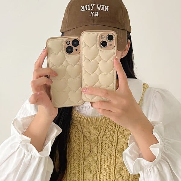 Korean Style Wave Heart Down Jacket Compatible with iPhone 17 Apple 16 Pro Max Phone Case 14 Autumn Winter 15 3D
