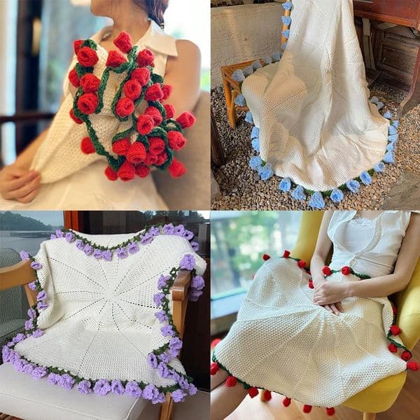 Rose Blanket Bouquet Crochet Flower Blanket Bouquet Handmade Blanket of Roses Sofa Blanket Manta De Ramo manta de rosas 251211BJ