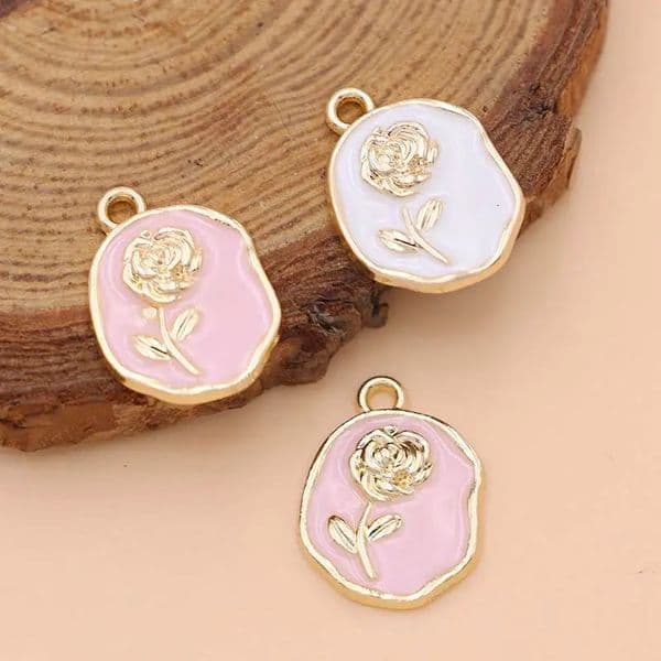 10Pcs Gold Plated Enamel Rose Flower Charm Pendant for Jewelry Making Bracelet Necklace DIY Earrings Accessories Craft 251216
