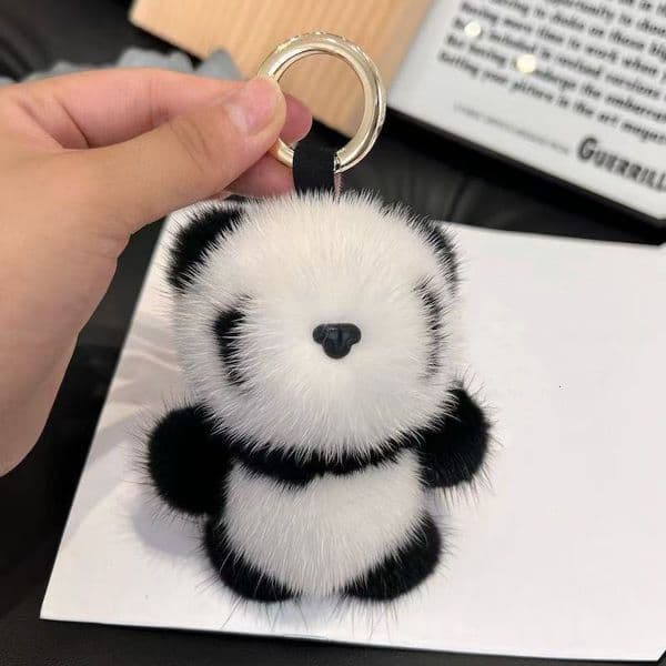 2Pcs Y2K Bag Charm Minimalist Bag Accessory Cute New Imitation Mink Fur Plush Little Panda High-End Hanging Ornament Pendant Retro French Style Car Keychain