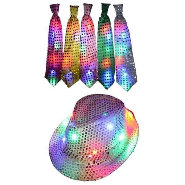 Festive Kids Adult LED Light Up Tie Sequin Jazz Hat Flashing Party Gift Costume Cap Birthday Wedding 251218