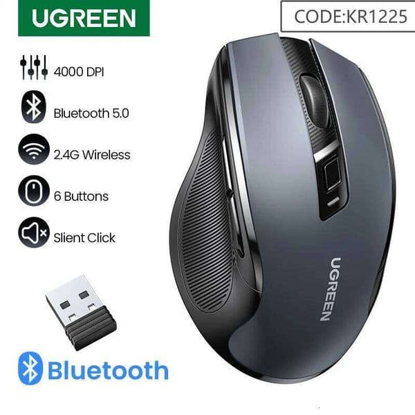 UGREEN Wireless BT5.0 Ergonomic 4000DPI 6 Mute Buttons Mouse For MacBook Tablet Laptops Computer PC 2.4G Mice 25L1219
