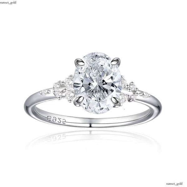 POYA Elegant 925 Silver Oval VVS Moissanite Inlaid Luxury Engagement Custom Engraved Jewelry Women's Casual Ring