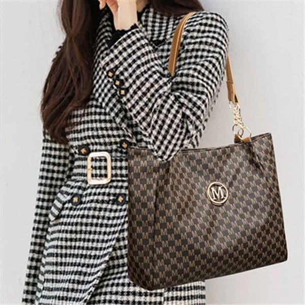 Vintage Geometric Tote Bag Synthetic Leather Letter M n for Women Handbag Shoulder Large Capacity Shopping Travel 251219
