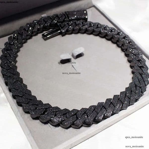 Hip Hop Rapper Mossanite 18K Necklace Jewelry Vvs Sterg Sier 20mm Black Dia Moissanite Cuban k Chain ca