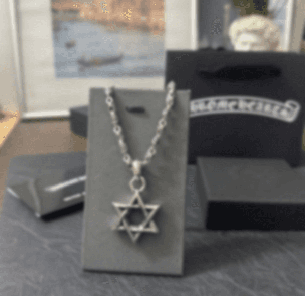 Classic chrome necklace hexagram sterling silver 925 necklace unisex hip hop retro distressed European and American non-fading