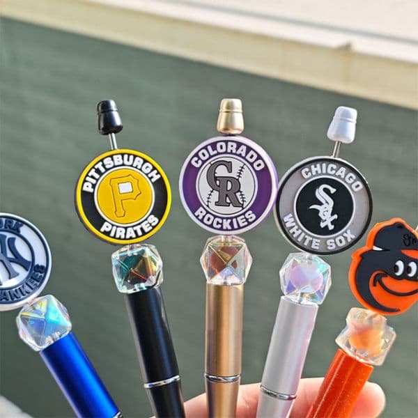 moq 10pcs focal bead baseball team pen bead pvc Double sided beads for pen decoration accessories DIY