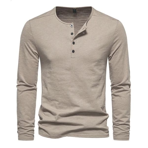 Men Long Sleeved T-shirt Cotton Slim Fit Bottoming Shirt Fitness Tops Tees Button Neck Casual Cozy Tshirt 251219