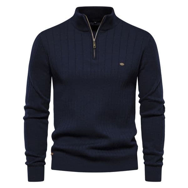 WOZK Autumn and winter new European style stand up collar men's sweater with half zipper solid color knit sweater high-quality sweater inner layer black