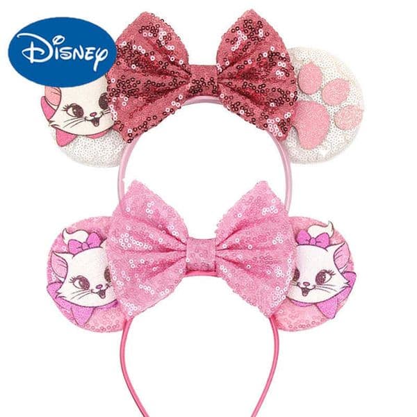Disney Kawaii Mickey Mouse Ears Headbands For Girls Marie Cat Hairbands Headwear Adults Women Sequined 5 Bows Hair Accessories H251220