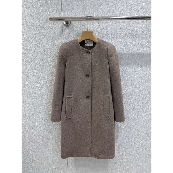 Designer 2025 Winter New Style Miu Simple Elegant Single-Breasted Round Neck Mid-Length Wool Coat Jacket 2f75