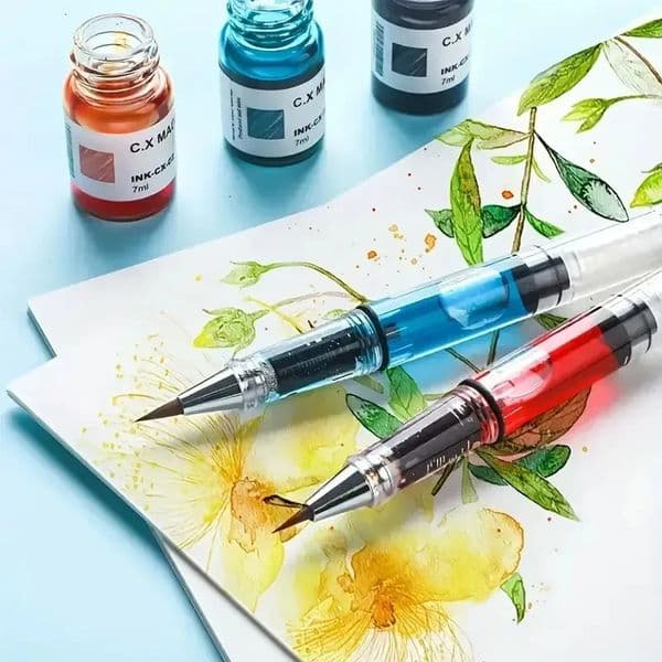 Self-priming watercolor pen piston ink pen can be filled with water no liquid pigment for painting calligraphy and coloring 251213