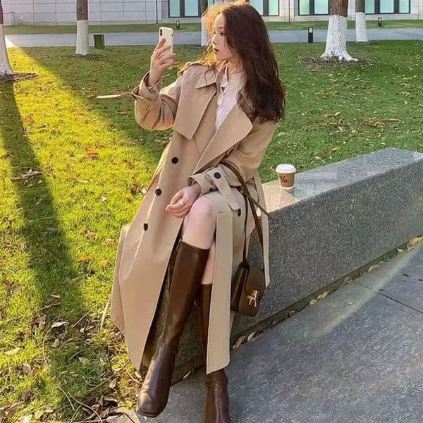 Trench Coat Women Double-Breasted Trenchcoat Lace Female Autumn Casual Coats Windbreaker Outwear Raincoat Streetwear 251216