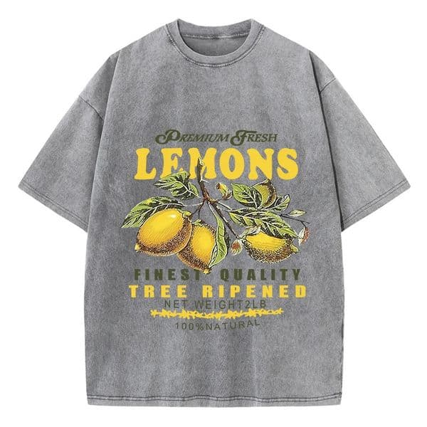 Summer Fresh Lemons Prints Washed T-Shirts Womens Cotton Oversized O-Neck Tops Street Vintage Short Sleeve Casual Woman Clothes 251219