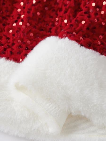 Women s Christmas Costume Sparkly Sequin Long Sleeve Round Neck Plush Trim Hem Cuff Dress for Holiday Cosplay Party 251219