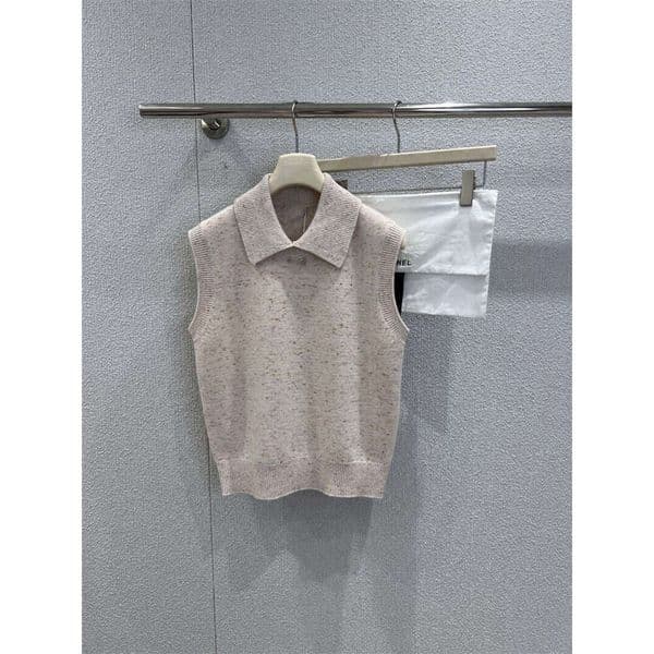 Designer 2025 Winter New Cha Elegant Sweet Gentle Style Lapel Patchwork Bow Cashmere Pullover Vest 70ee