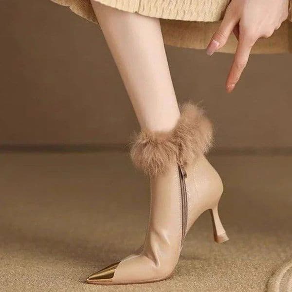 Sexy Plush High Heels Women Chelsea Ankle Boots Pointed Toe Zipper Shoes Winter Fashion Gladiator Pumps Botas 251217