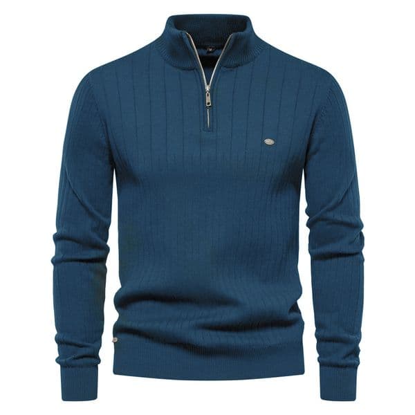 WOZK Autumn and winter new European style stand up collar men's sweater with half zipper solid color knit sweater high-quality sweater inner layer tops business