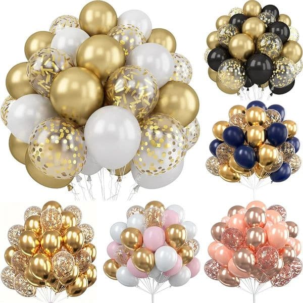 30Pcs 12 Inch Metallic Gold Balloons Pearl White Latex Balloons Gold Confetti Balloons for Birthday Weddings Party Decorations 251215BJ
