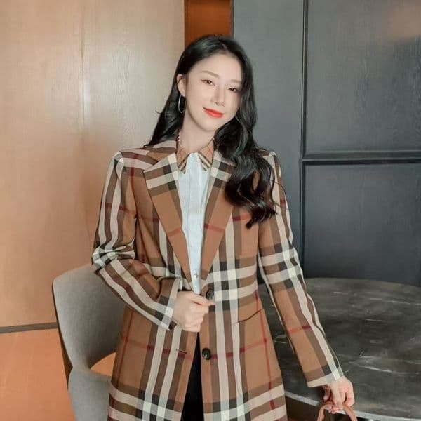 Designer high-quality classic plaid women's blazer, casual business suit jacket