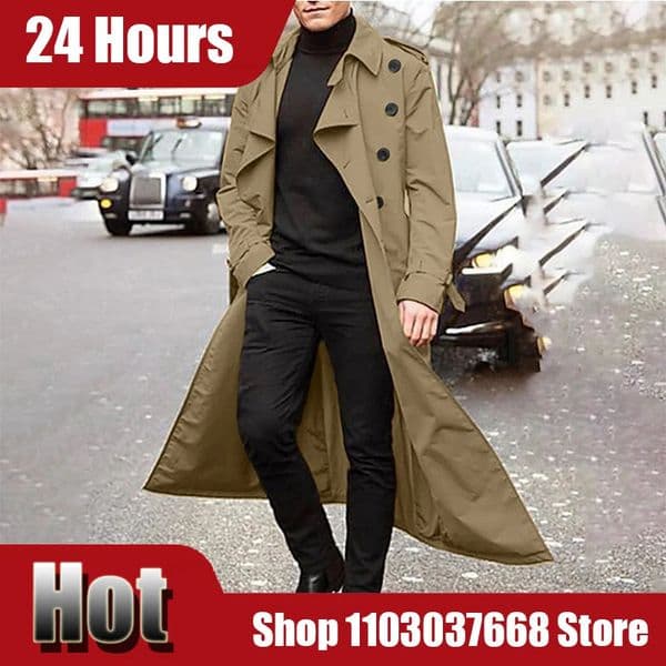 Mens LongSlevee Full Length Trench Streetwear Casual Long Thin Coat Fashion Overcoat Winter Business 251216