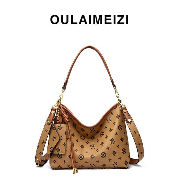 OULAIMEIZI Designer New Large Capacity Fashionable Casual Tote Classic Printed Retro Underarm Bag for Women yellow brown khaki