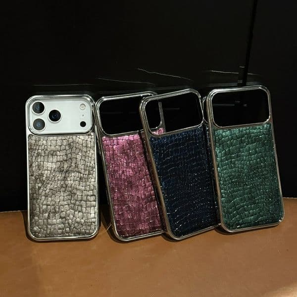 For iPhone 17 Pro Max Stylish Protective Case with Elegant Croc Skin Design Electrplate Plastic with Pu Leather Coat Q260428
