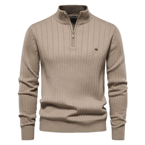 WOZK Autumn and winter new European style stand up collar men's sweater with half zipper solid color knit sweater high-quality sweater inner layer tops