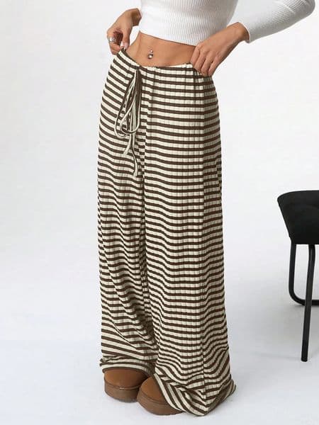 autumn and winter womens casual striped solid color loose wide leg straight pants 251219