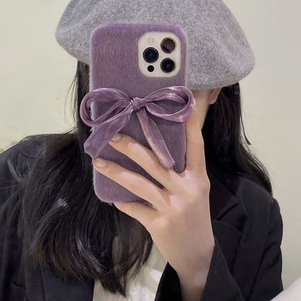 Korean Style Silk Bowknot Suitable iPhone 17 Apple 16 Pro Max Phone Case Mink Fur Plush 15/14 for Women